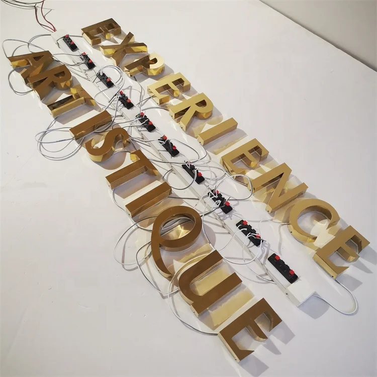 Outdoor wall led light 3d backlit logo sign custom led stainless steel 3d letters gold  mirror  3d backlit logo sign for shopfro for store