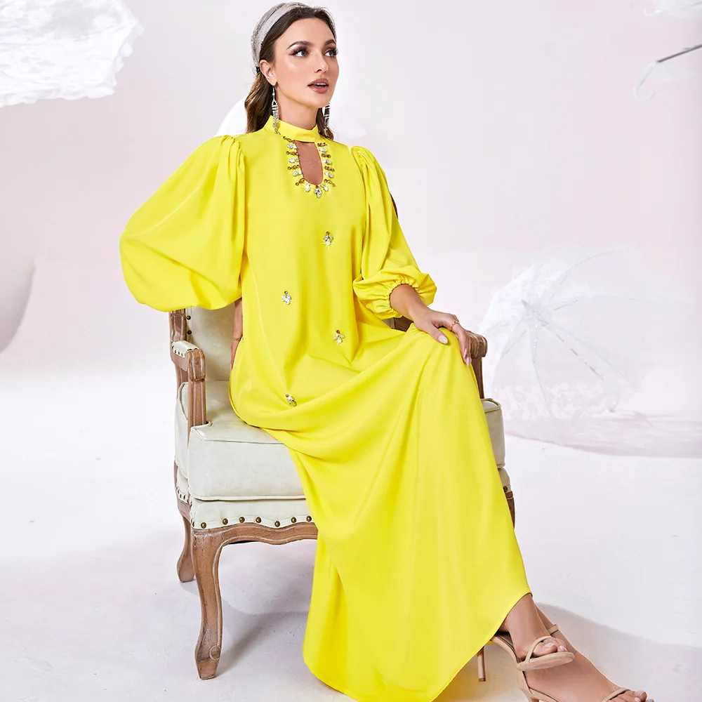 Hijab Jellaba Dress Women Embroidery  Long Sleeve Dubai Kaftan Moroccan 2022 Summer Fashion Elegant Maxi Dresses