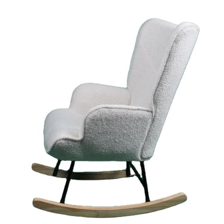 Hot Selling Lamb Wool With Steel Frame Wooden Legs Bedroom Accent Chair Rocking Chair