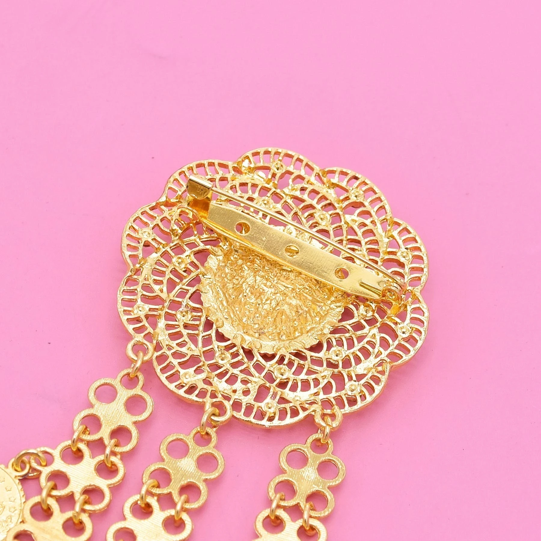 3-Layer Gold Coin Tassel Crystal Flower Waist Chain Necklace Accessories Brooches