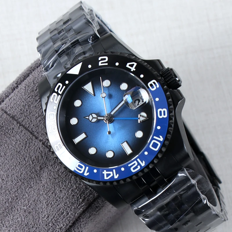 40mm DIY Logo Name NH34 Watch 40mm NH34 Movement Automatic Mens Watch 10Bar Sapphire Crystal Waterproof Mechanical Watch Black