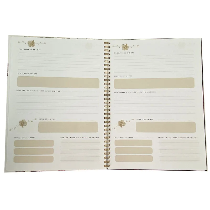 2025 Custom bible study journal printing hard cover notebook spiral bound planner Eco friendly paper diaries agenda
