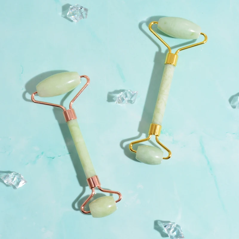 
Factory wholesale 100% natural green face double headed jade roller aging lifting beauty tool 