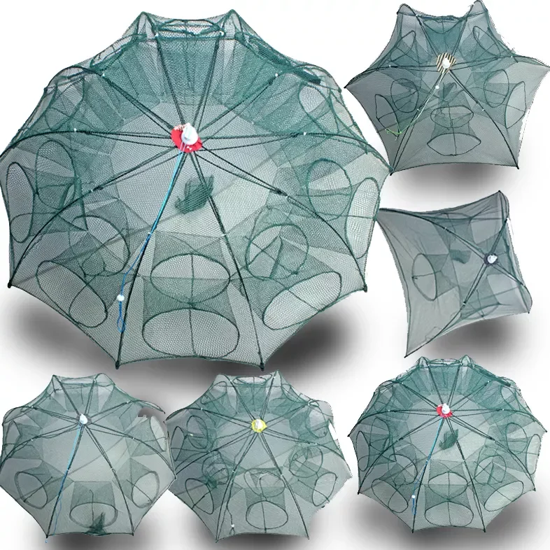 High quality 6-hole fish cage fishing trap umbrella foldable and portable