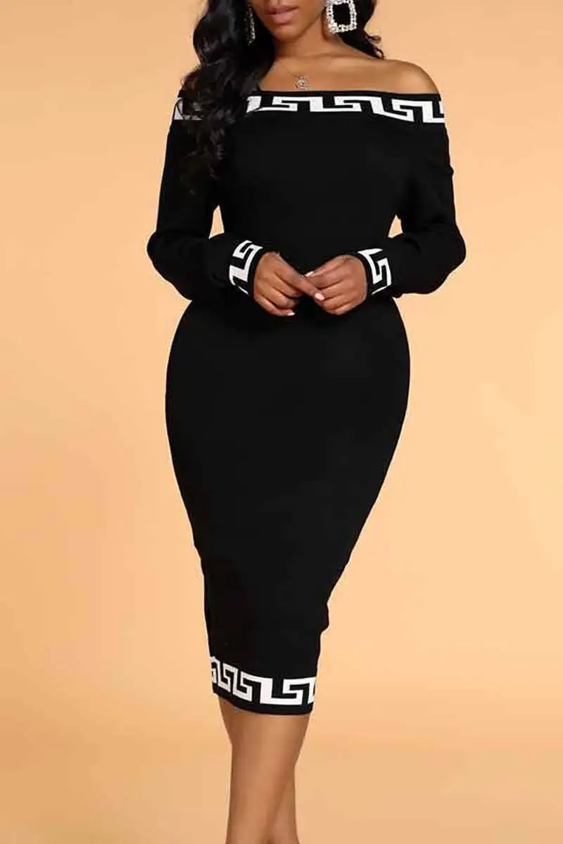 Wholesale 2023 Elegant Black Women Autumn Stand Casual Winter Off The Shoulder Knitting Bodycon Dress