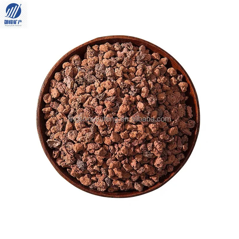 Red uniform granular volcanic rock for water filtration and river management