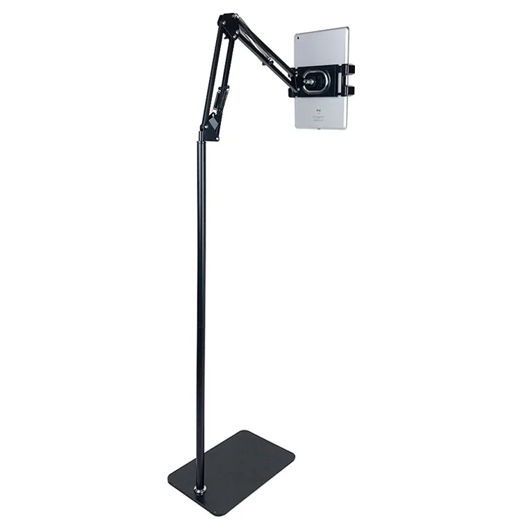Overhead Bed Phone Mount Height Adjustable Arm Stretchable Stand Holder Tablet Floor Stand with Double Weight Base