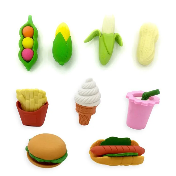 
3D shape Pencil Erasers Assorted Food Cake Dessert Puzzle Erasers for Birthday Party Supplies Favors or School Classroom Rewards 