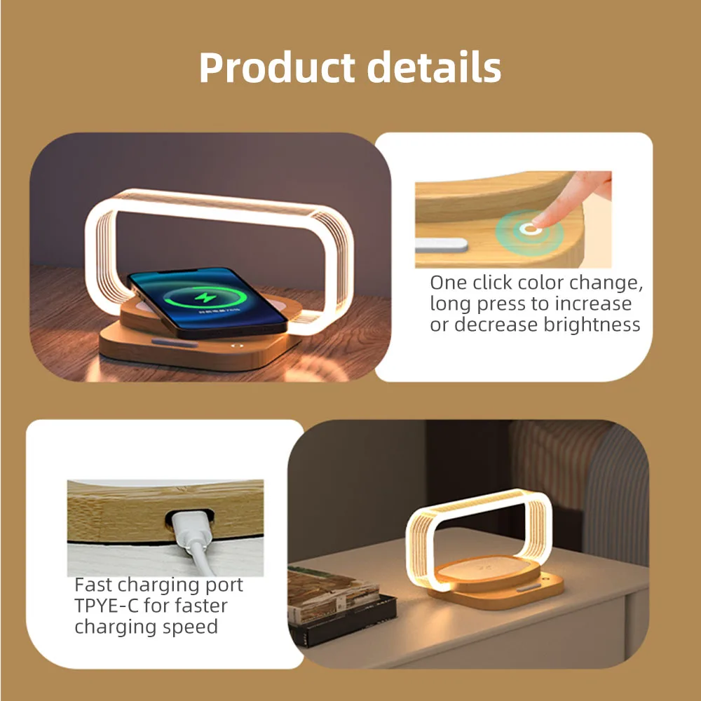 10W LED Mini Table Lamp Touch Control Electric Power Supply ABS Body Efficient Wireless Charging Mobile Phone Holder Bedroom