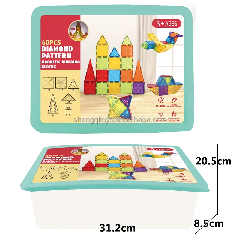 LK Color Magnet Sheet Block Toy Educational Diy Assembly 80 pcs 3d Diamond Pattern Magnetic Tiles Toddler Building Blocks Toy