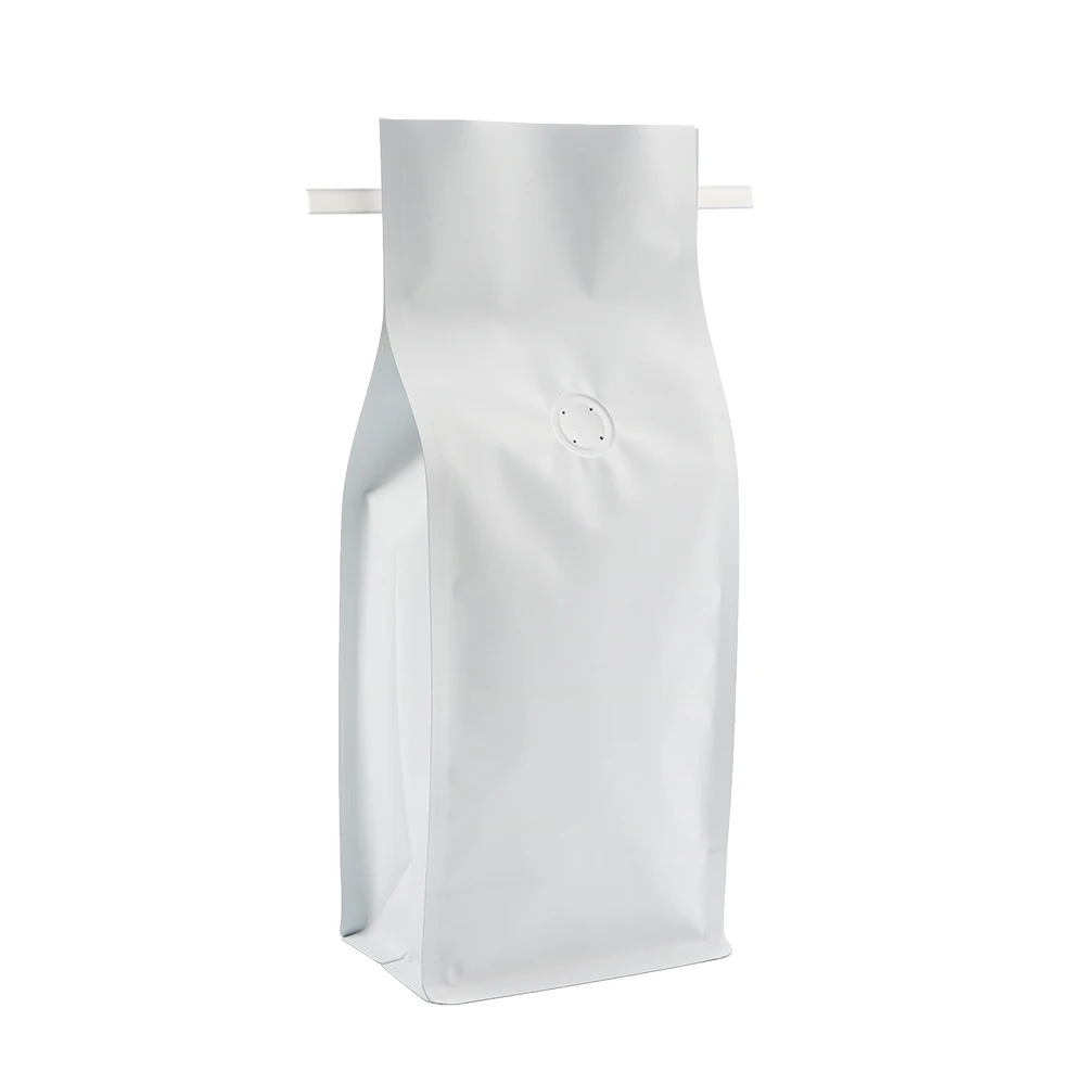 Custom 500g White Coffe Stand Up Flat Bottom Tin Tie Coffee Plastic Packaging Bag with Valve