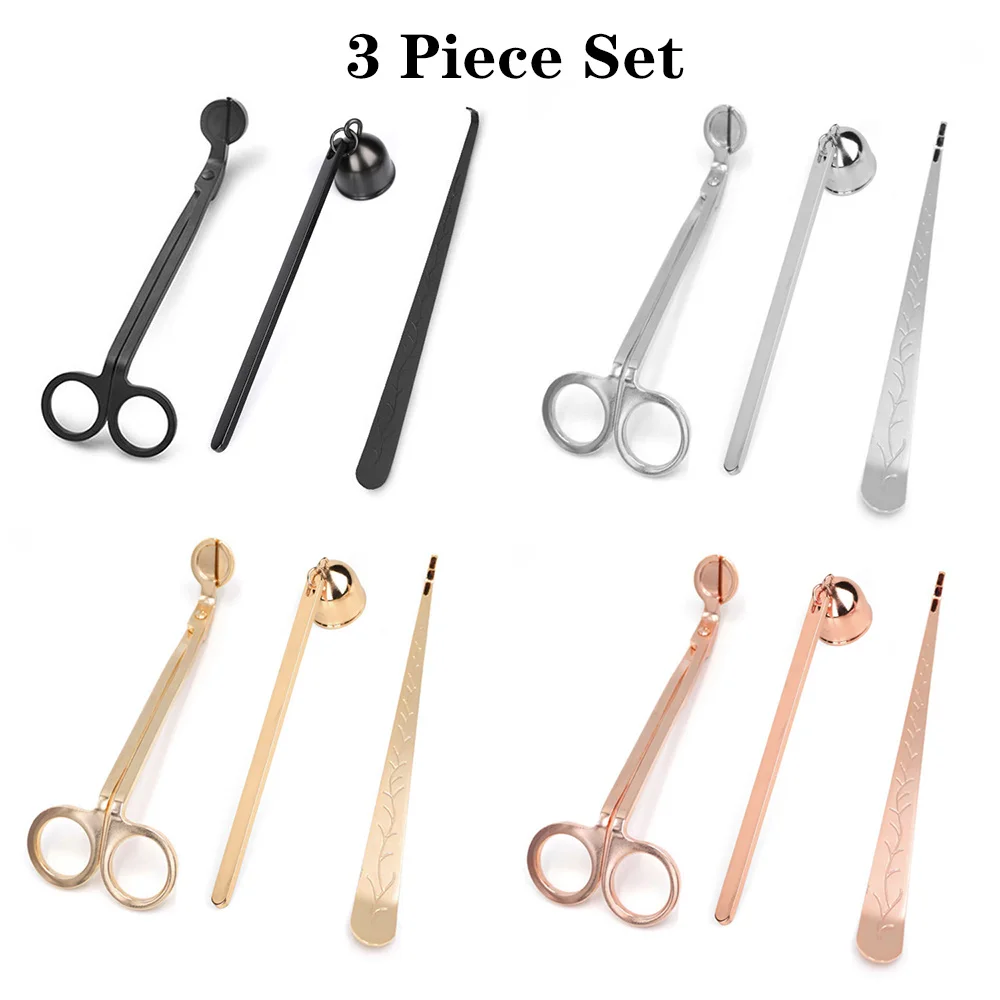 3-in-1 Stainless Steel Candle Care Tools Kit Gold Wick Trimmer Snuffer Dipper Scissors Essential Accessory Set Candle Tray