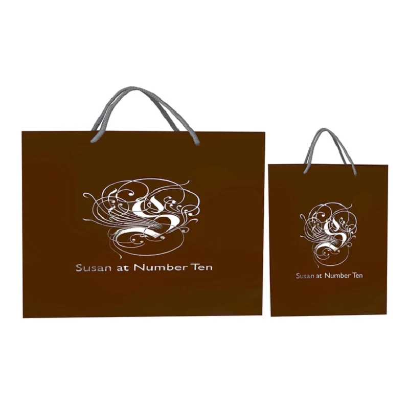 
Hot sale luxury white foil logo printing shopping paper bag with black grosgrain ribbon 
