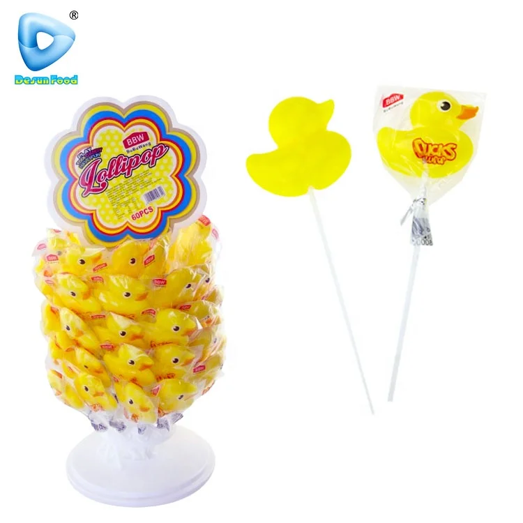 High Quality Fruit Flavour Yellow Duck Sweet Lollipop Hard Candy