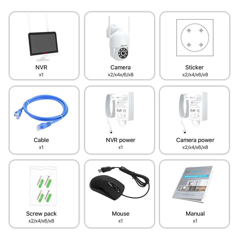 ANRAN Wifi 3MP With 8CH 12inch LCD Screen NVR Outdoor Dome PTZ Wireless Security Camera System