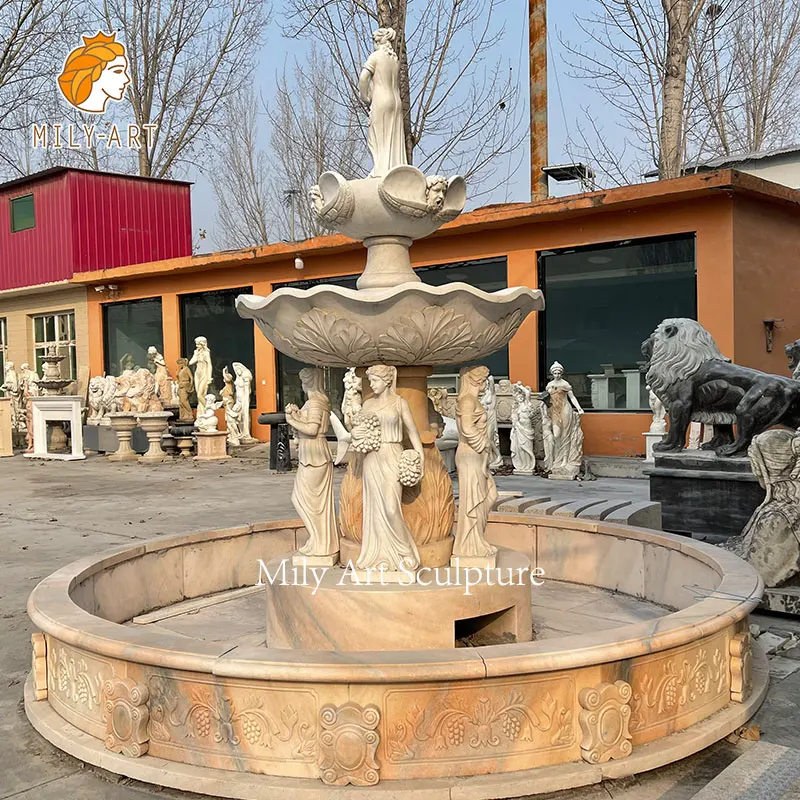 Large Natural Solid Granite Water Fountain with Carved Duck Statues for Outdoor