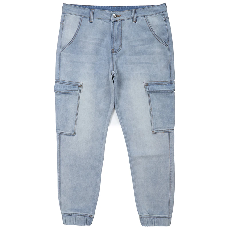 
guangxi yulin wholesale price cargo jeans light blue overalls pants stretch bleached slim fit softener men jeans 