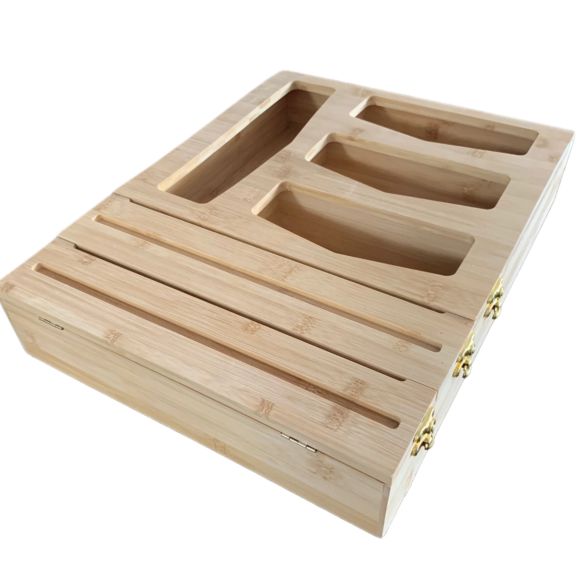 Bamboo Ziplock Food Bag Storage Organizer Plastic Wrap Dispenser with Cutter for Gallon Snack Quart Sandwich Bag Cling Film