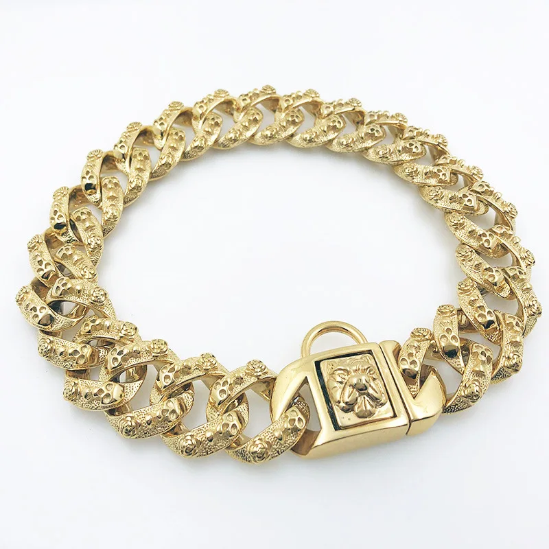 Amazon горячие продажи высокого качества блеск для губ из нержавеющей стали металлических звеньев скольжения цепи 18K Золотой ошейник безопасности ширина пряжки маленького размера круглой