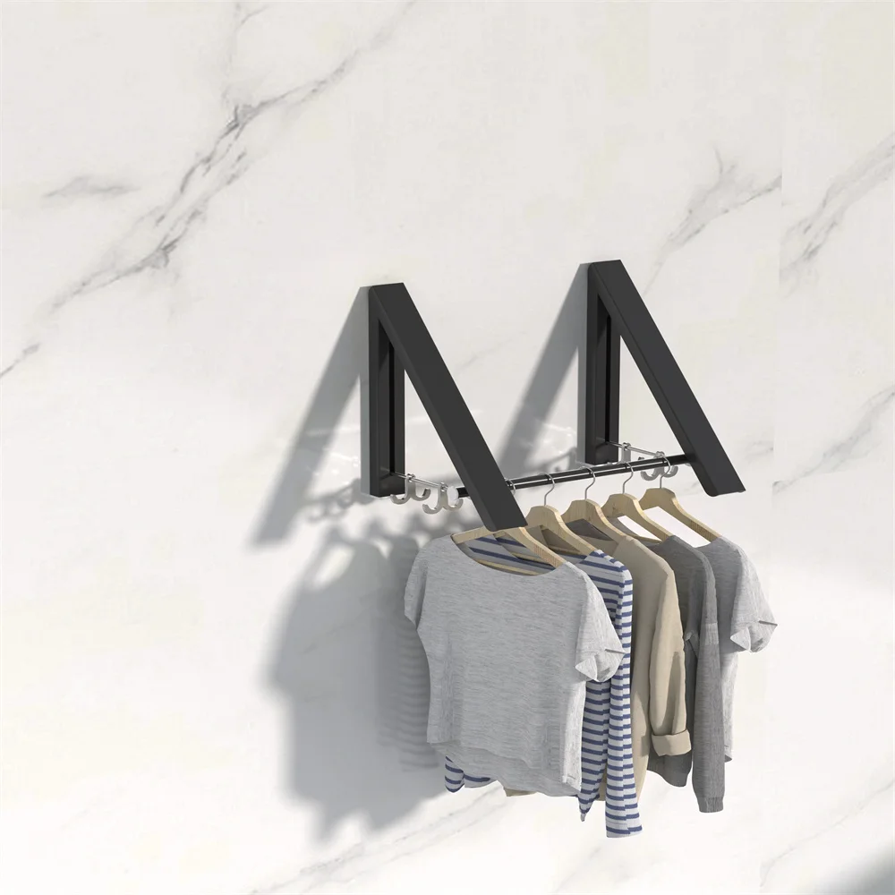 40CM Rod Invisible Triangle Two Piece Silver Wall Mount Drying Clothes Rack Folding Hook Closet Aluminum Foldable Clothes Hanger