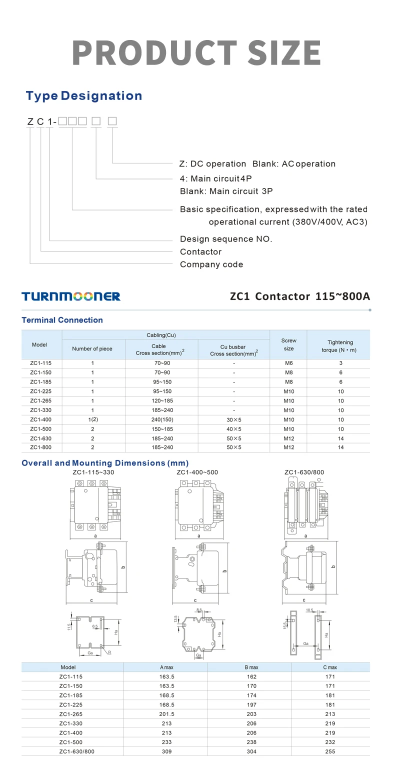 turnmooner LC1-F/CJX2-F115 ac contactor 220V 3 phase magnetic ac contactor