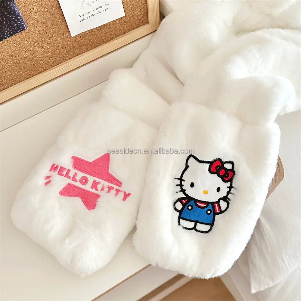 New Design Fashion Hello KT 3 in 1 Hats Scarf Gloves Soft Outdoor Winter Warm Women Girl Sanrioed Kuromie hats