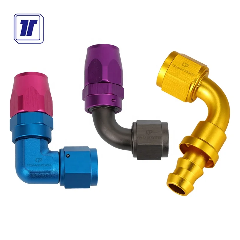 High Performance Aluminum 90 Degree AN4 AN6 AN8 AN10 AN12 AN16 Forged Swivel Push-lock AN Fittings