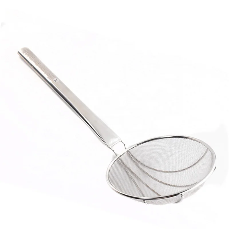 Stainless Steel Large Round Steel Handle Mesh Spoon Thickened Kitchen Utensils Filter Spoon Fried Fishing Hedge
