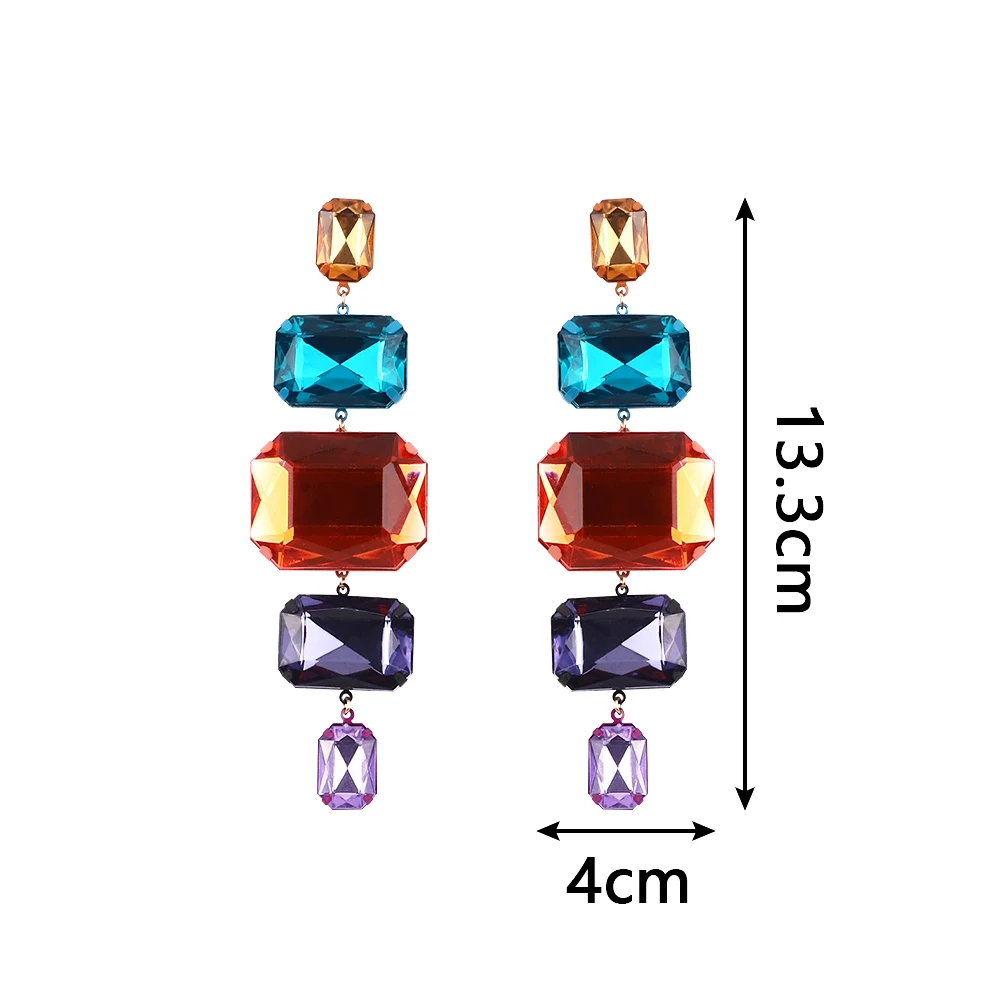 Bohemia Simple Candy Color Quadrangle Resin Dangle Earrings Blue Red Purple Yellow Link Acrylic Crystal Drop Earrings