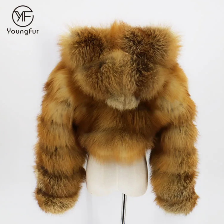 Fashion Wholesale Women Jacket Female Custom Hood Natural Genuine Red Fox Fur Coat Sexy Winter Lady Fox Fur Coat