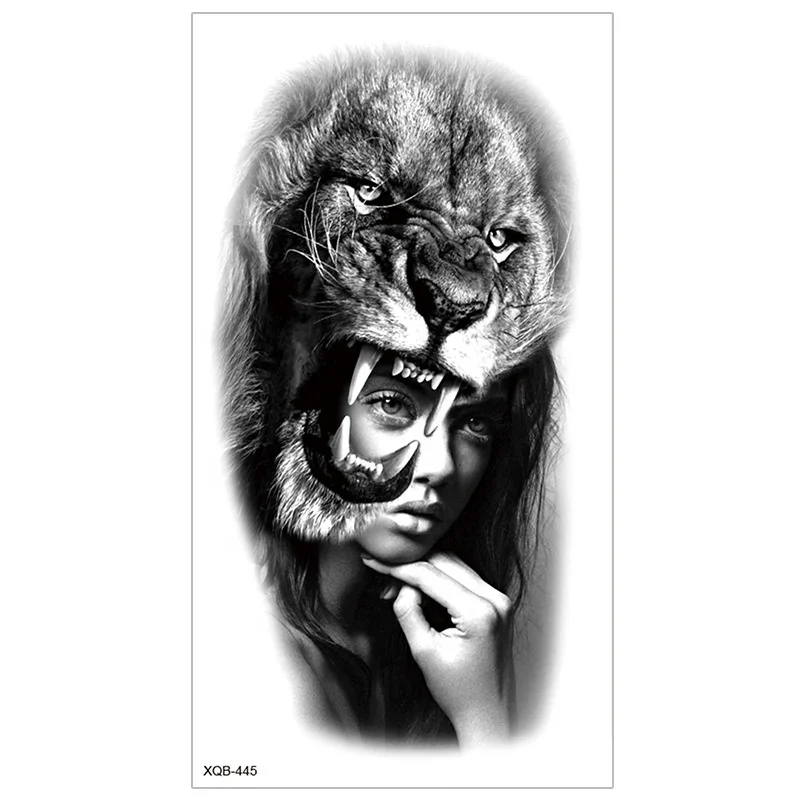Large Tribal Lion Warrior Tiger Wolf Flower Skull Tattoo Stickers Halloween Black 3D Realistic Tatoo Animals