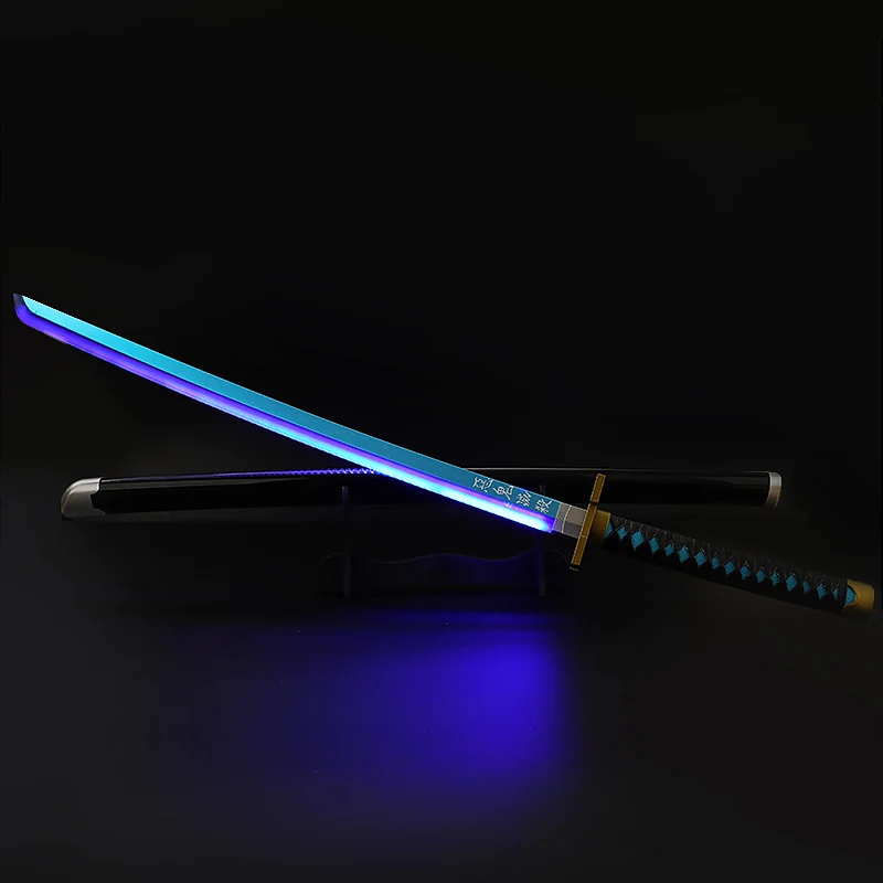 Cool Anime Wooden Led Light Toy Swords Demon Slayer Tokitou Muichirou Children Cosplay Swords