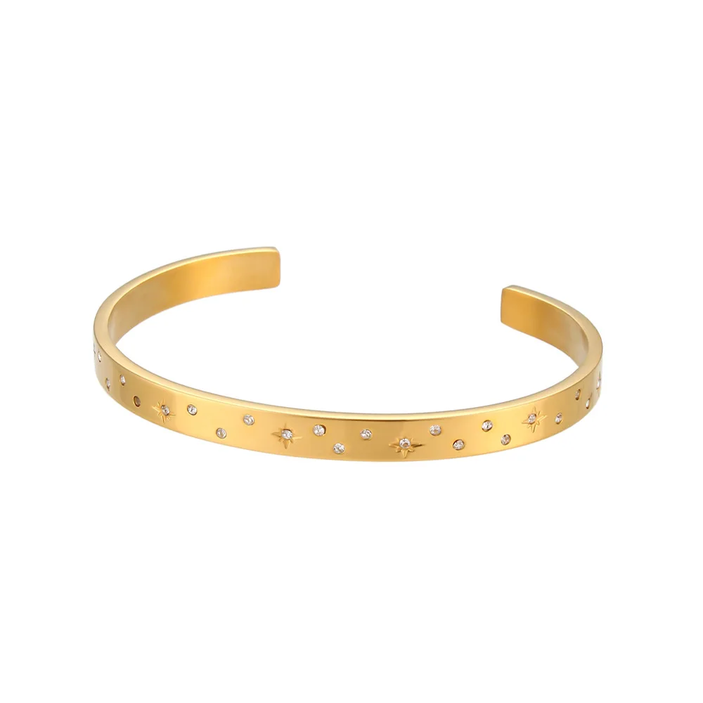 High Quality Waterproof Octagon star Bracelets 18K Gold Plated Open Cubic Zircon Nail Bangle Couple bracelet For Women