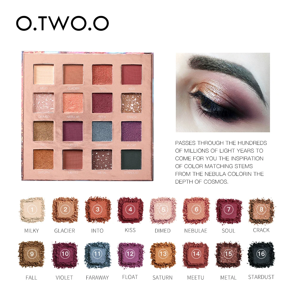 O.TWO.O Cosmetics Glitter Rich Colors Eyeshadow Good Pigmented 16 Colors Eyeshadow Palette