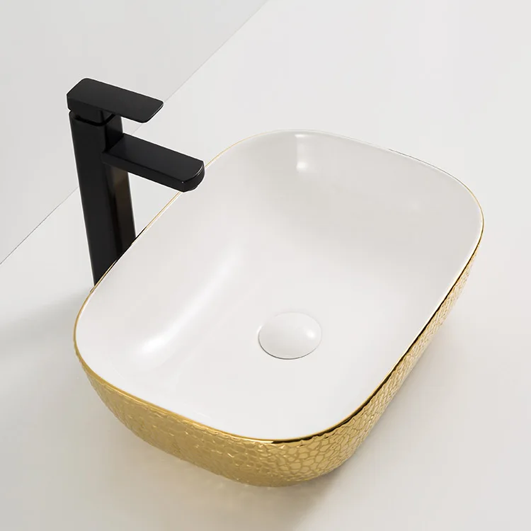 40 HQ lavabo white porcelain ceramic vessel vanity sink art basin electroplate wash basin CE sink from Chaozhou yingjie