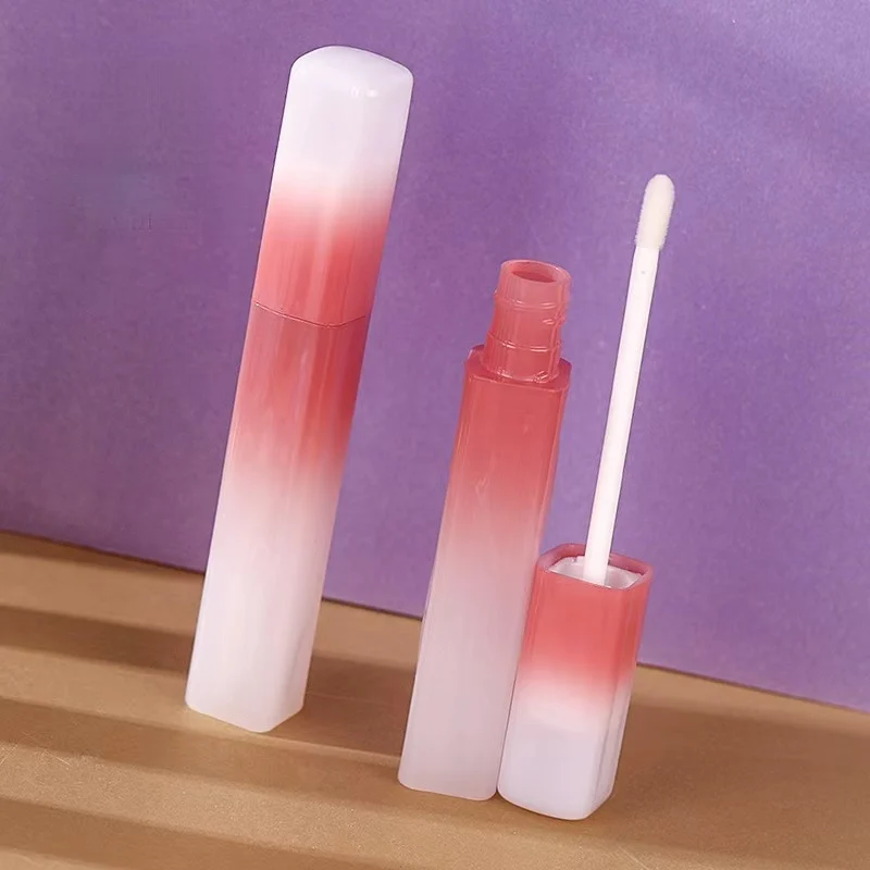Gradient Pink White 5ML Square Empty Lip Glaze Bottle Wholesale Plastic Lip Gloss Tube Container With Stoppers
