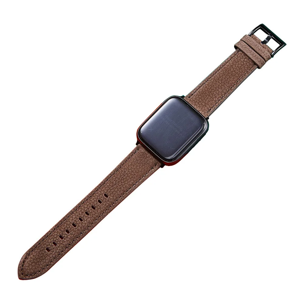 Litchi Grain Genuine Leather Watch Band Cowhide Pressed Thread  Leather Watch Strap for IWatch Series Ultra 7 6 5 4 SE Wristband