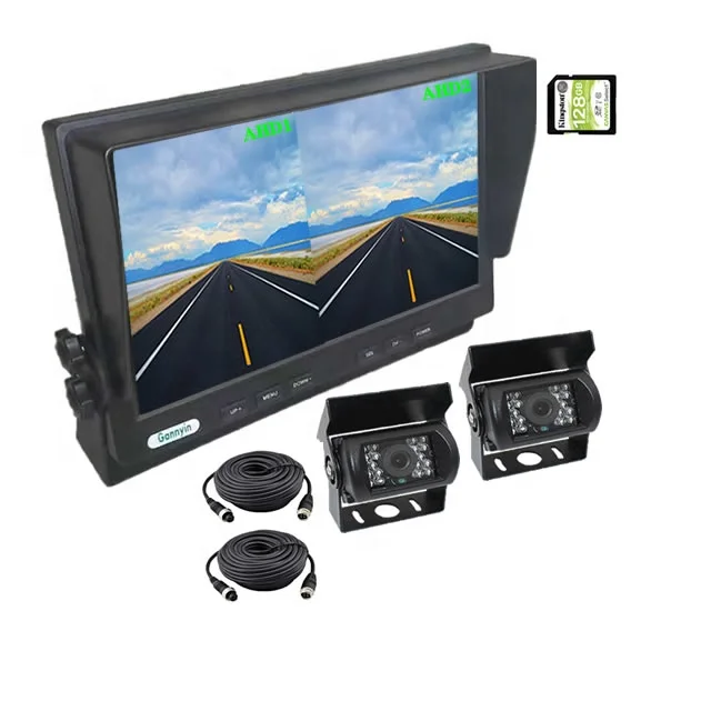 720P Digital cameras system reversing aid car heavy truck kit 10.1 inch split screen car monitor with 2 channel video recording