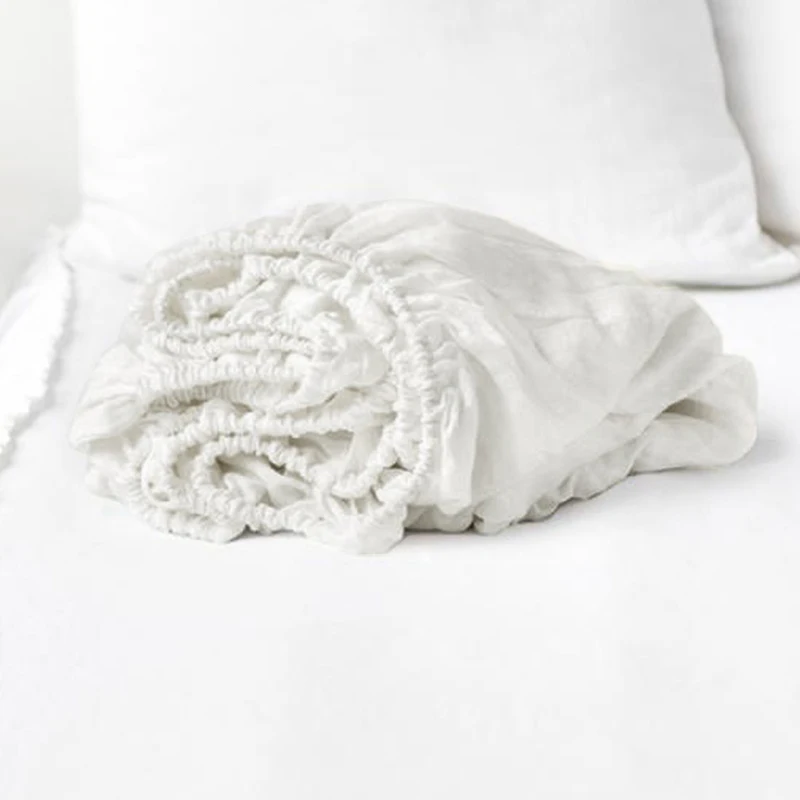 Bedding Fitted Sheet 100% Linen Fabric Support Custom Queen King Size Bedding Set Customization