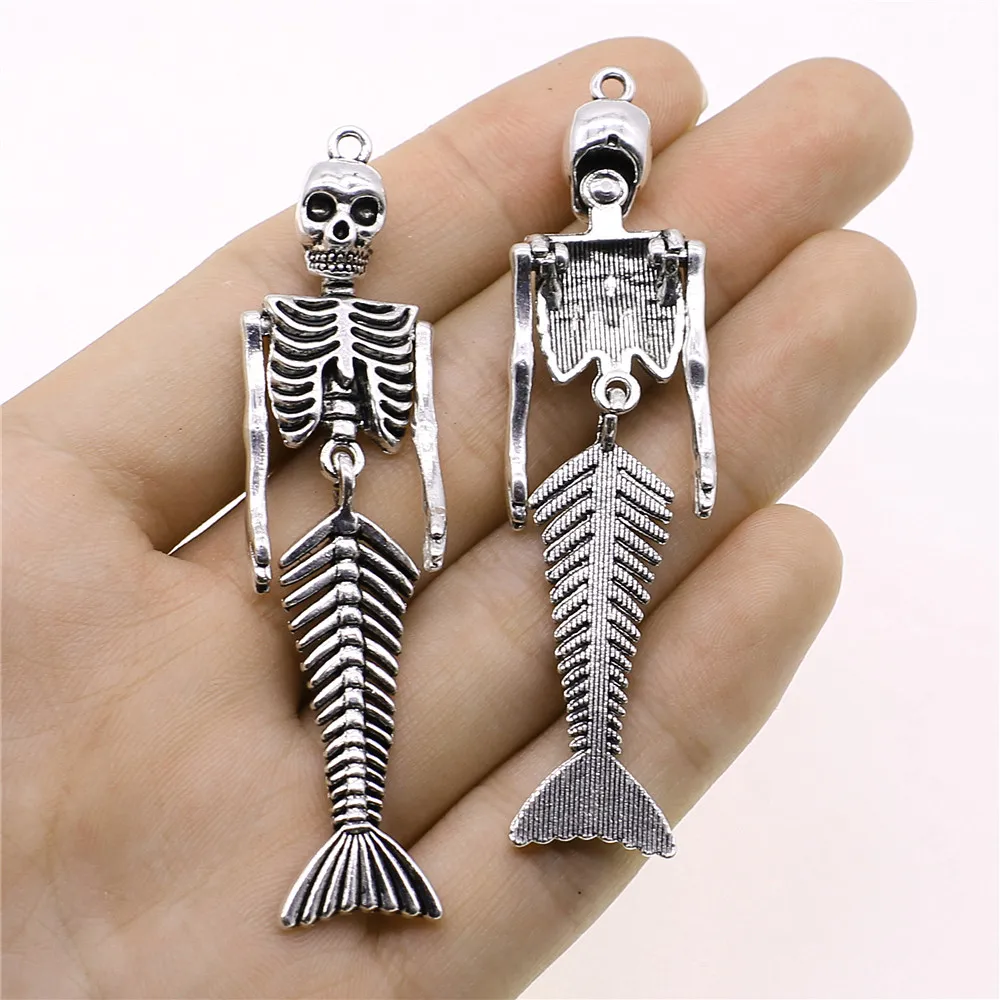 WYSIWYG 10pcs/bag 18x74mm Mermaid Skull Charms for Jewelry Making ABD-C13413