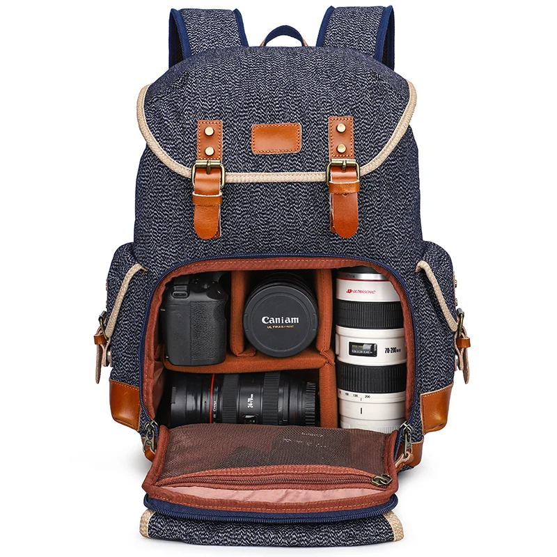 
Fashion vintage waterproof canvas camera rucksacks hiking backpack digital trolley bag 