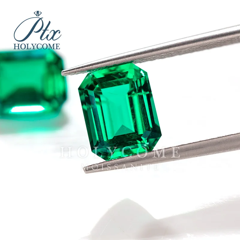Hot 100% Gold 5x7mm HOLYCOME 2023 Wholesale Green Color Lab Grown Emerald Green Stone Octagon Shape Emerald Gemstone Popular
