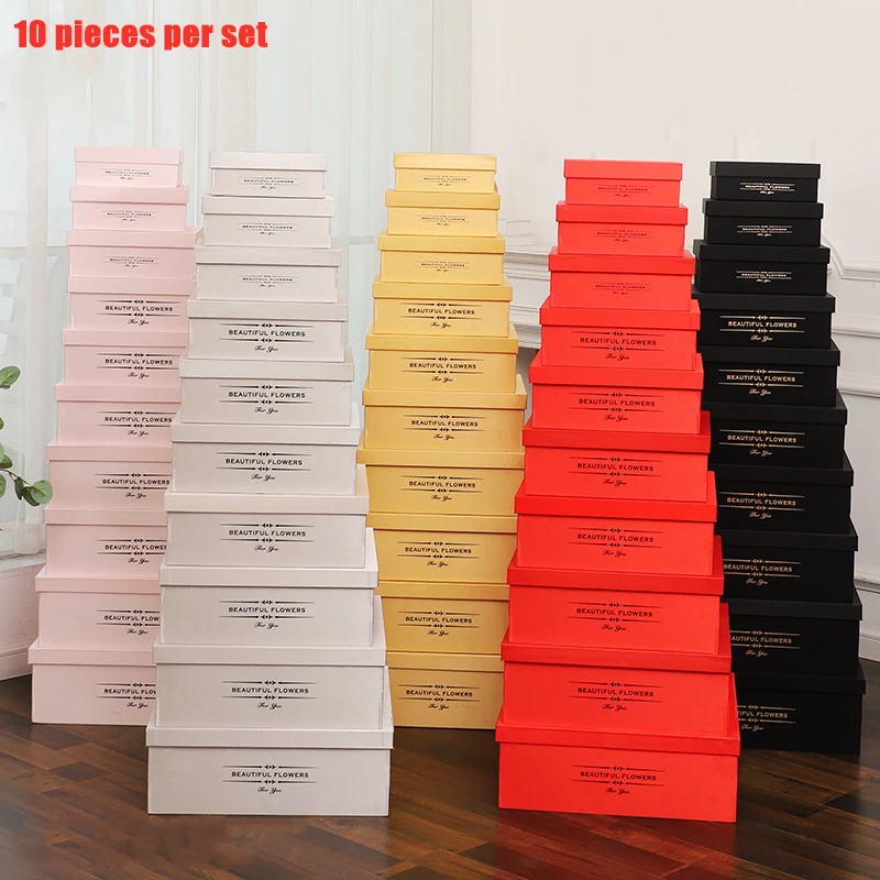 10 piece per set square flower rose box black gold satin rose floral arrangement packagingbox all sizes set of 10 for flower