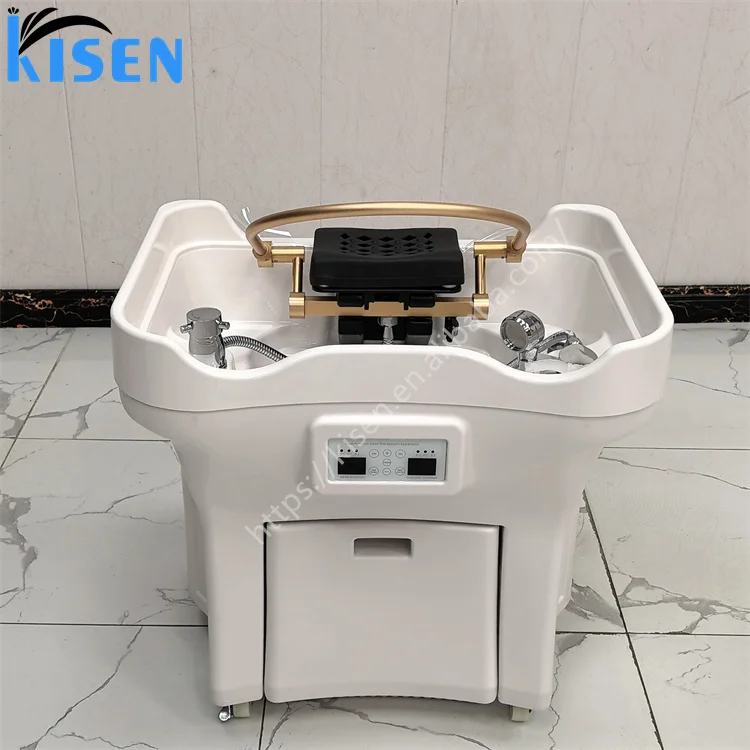 Kisen 2024 high end salon furniture head therapy hair wash portable shampoo basin 50L water tank with 25L waste tank & steamer
