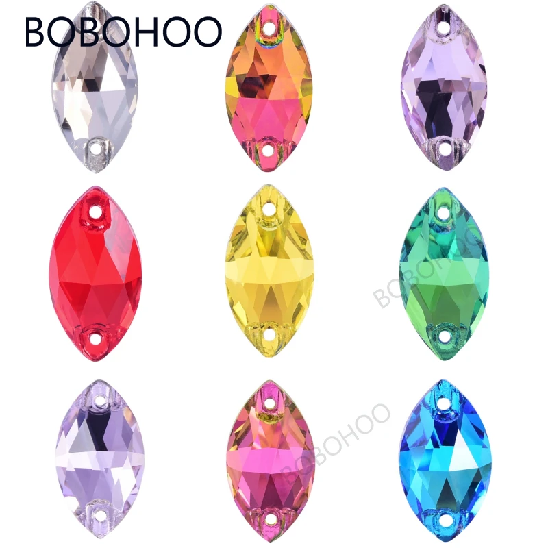 BOBOHOO Factory Wholesale Dazzling 5A Glass Horse Eye Crystal Gem Flatback 9*18 Sew on Rhinestones for Decoration