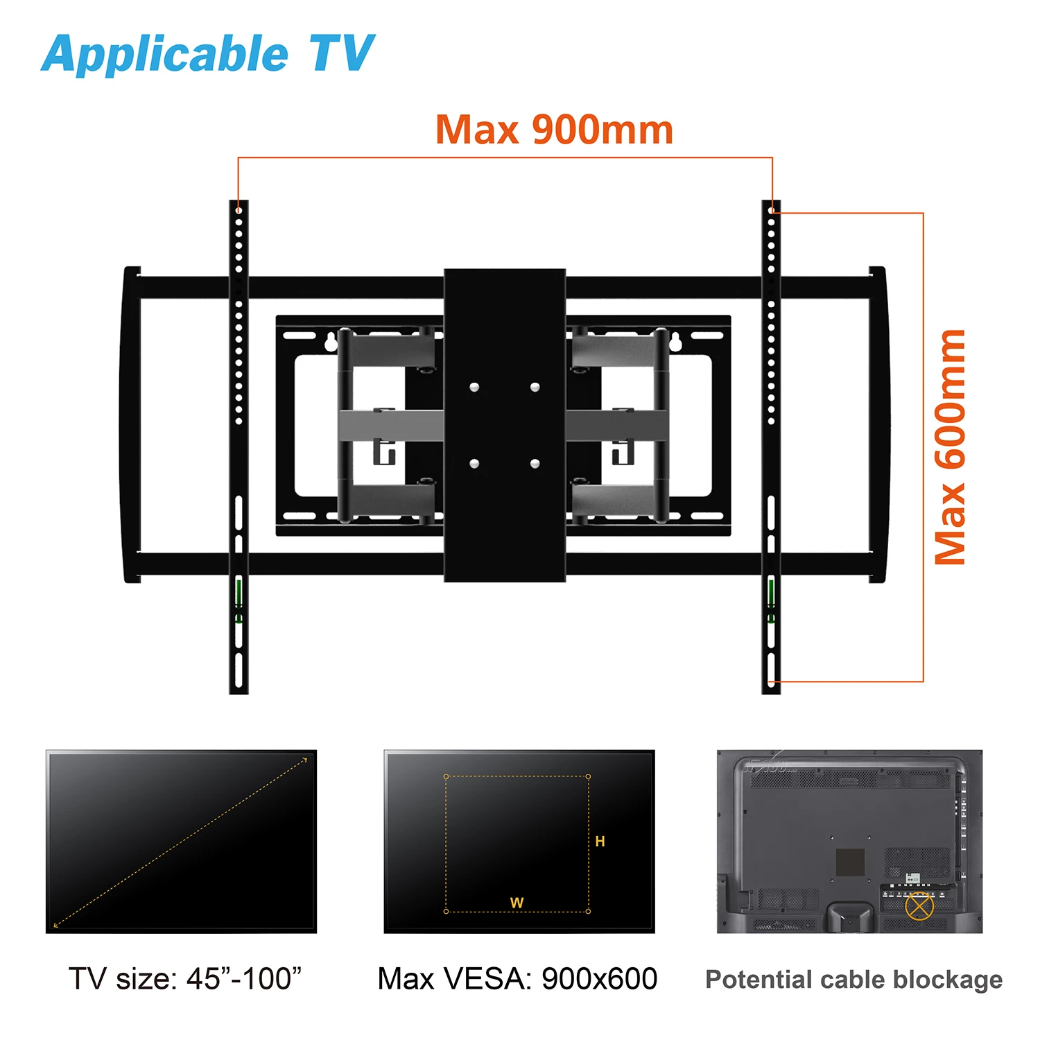  Шарнирное крепление для телевизора Max VESA 900*600 мм кронштейн с полным движением настенное