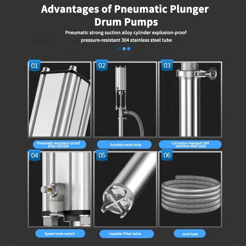 Pneumatic drum pumps stainless steel high viscosity 316 sanitary plunger piston air operated barrel drum pump air viscous fluid