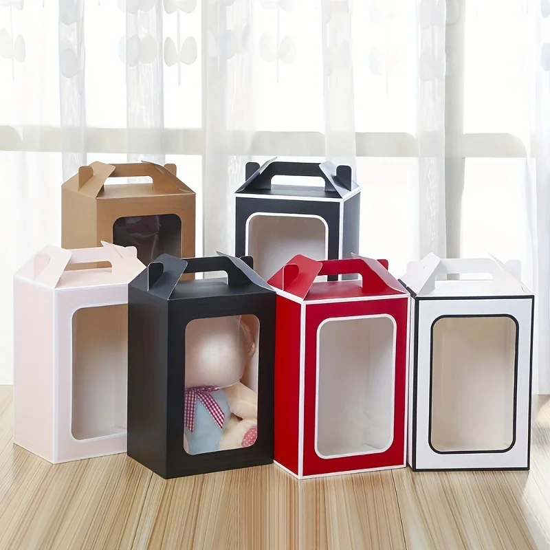 Multi Color Paper Gift Package Display Box With Clear Pvc Window Wedding Candy Boxes Kraft Paper Gift Packaging Box With Handles