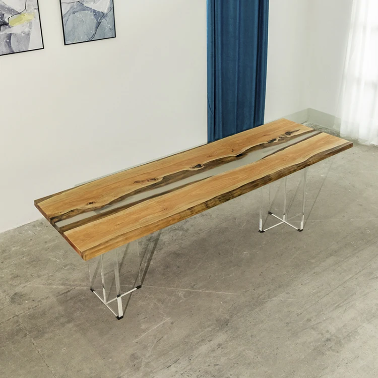 Industrial Epoxy Resin Live Edge Wooden Dinning Table Epoxy Resin Solid Wood River Coffee Table Top
