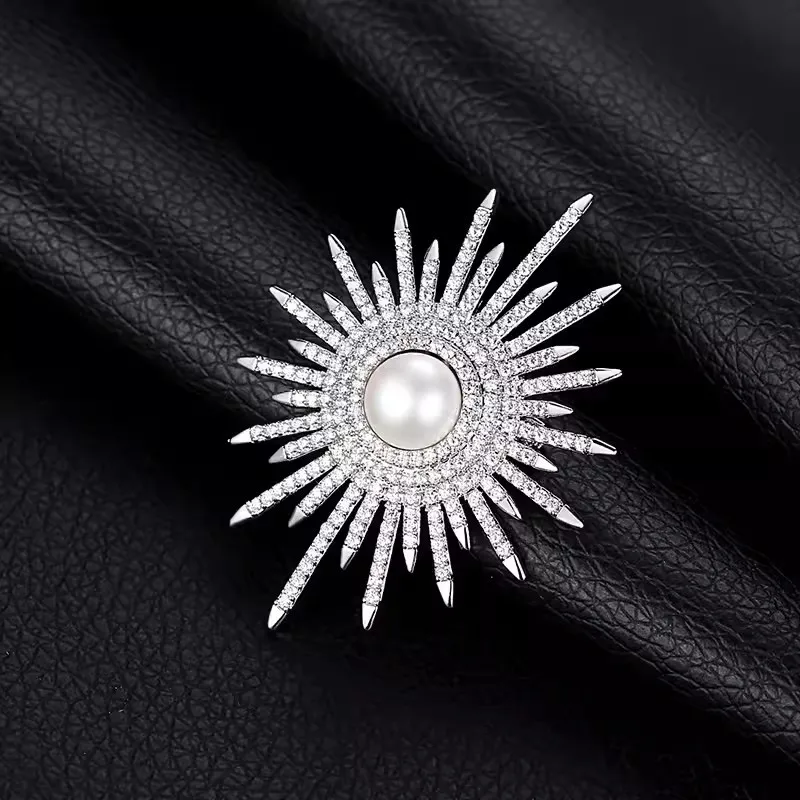 Large Vintage Brooches Female Fashion Broach Pins Rhinestone Sun Shape Vintage Brooch
